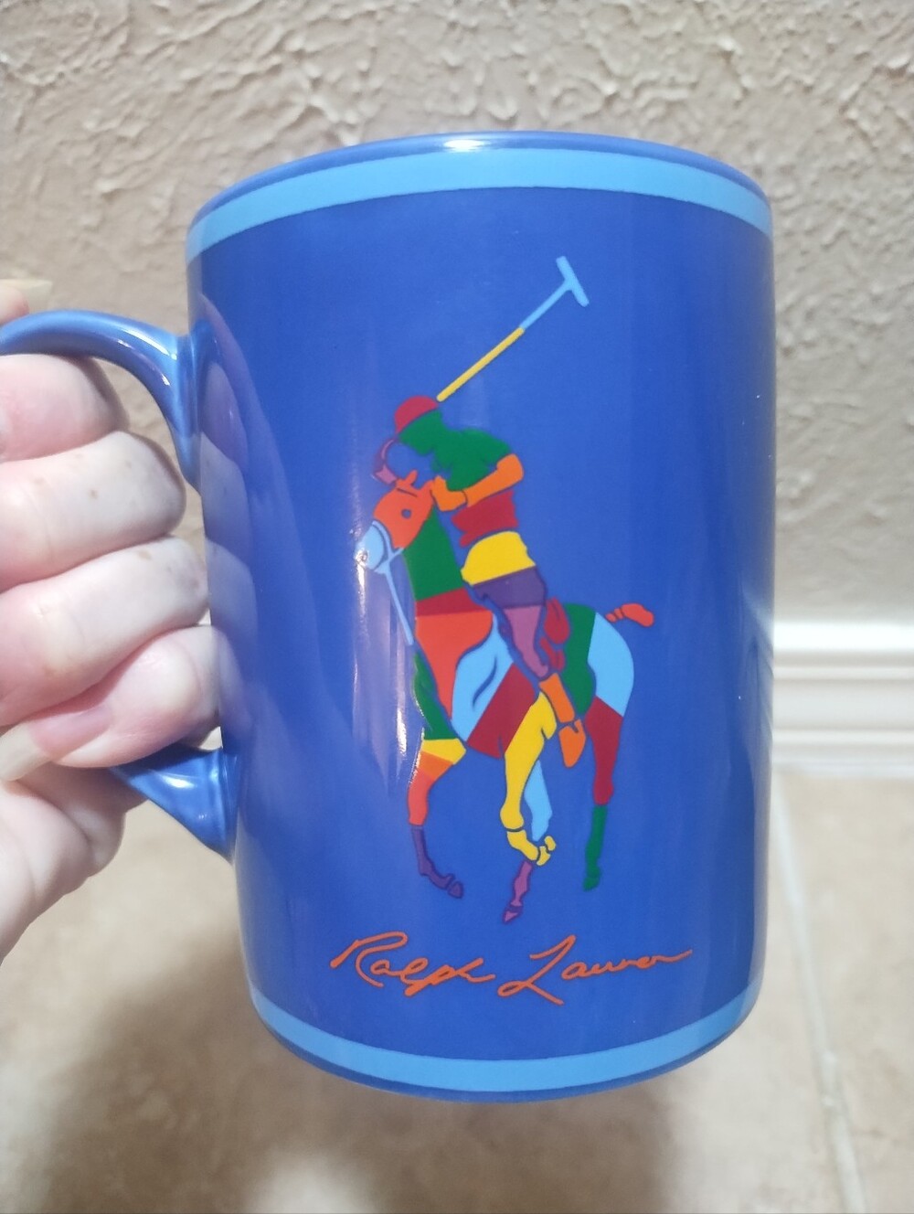 Ralph Lauren Polo Mug Big Pony Blue Colorful Southwestern Preppy
